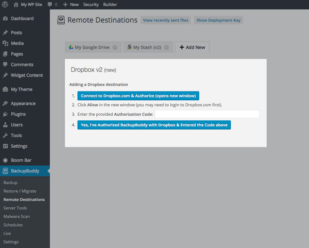 WordPress backup to Dropbox