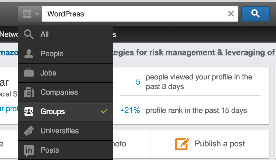 Use the LinkedIn Group Search function to find interest groups related to your events.