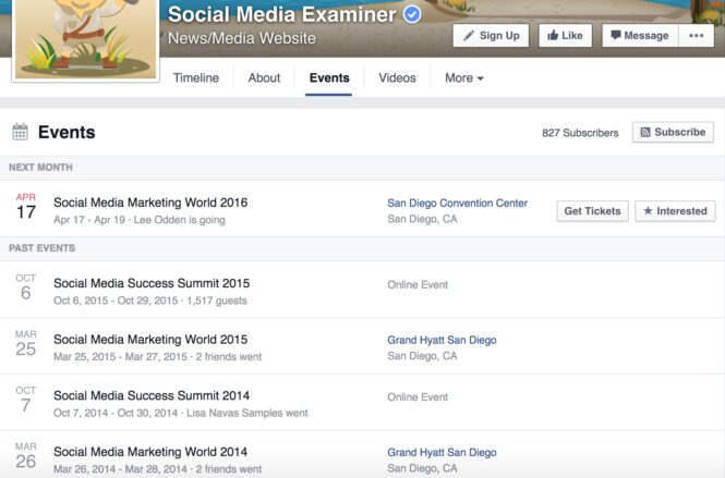 Event marketing using Facebook events - Social Media Examiner example