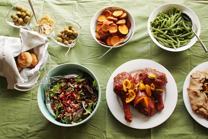 A spread of Thanksgiving foods