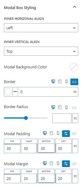 Modal Box Styling Settings