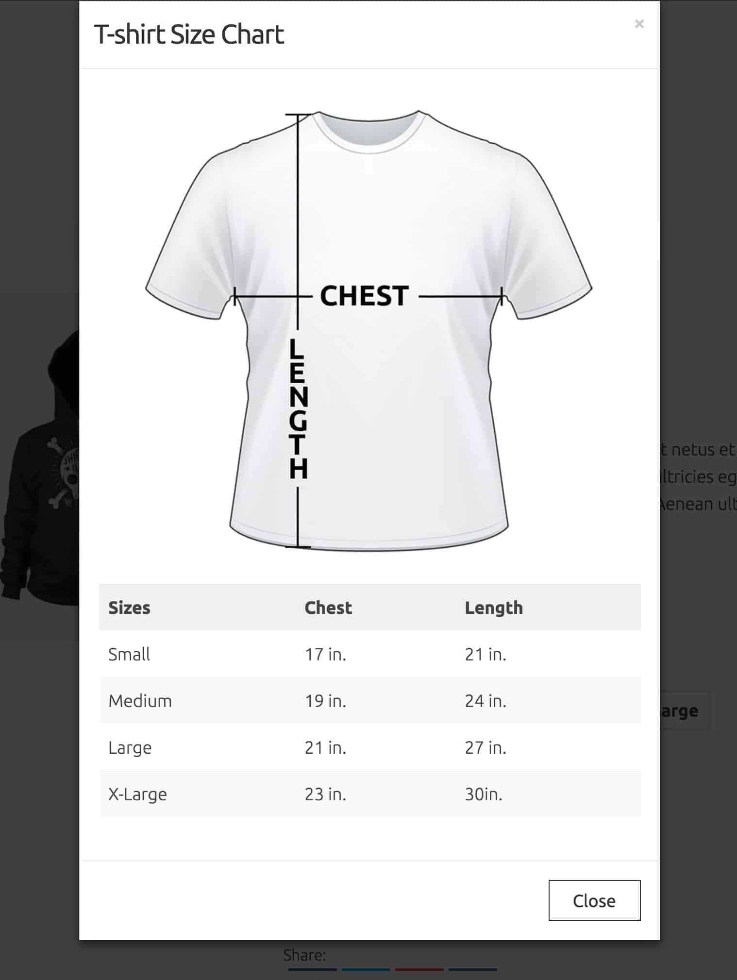 Size Chart Modal