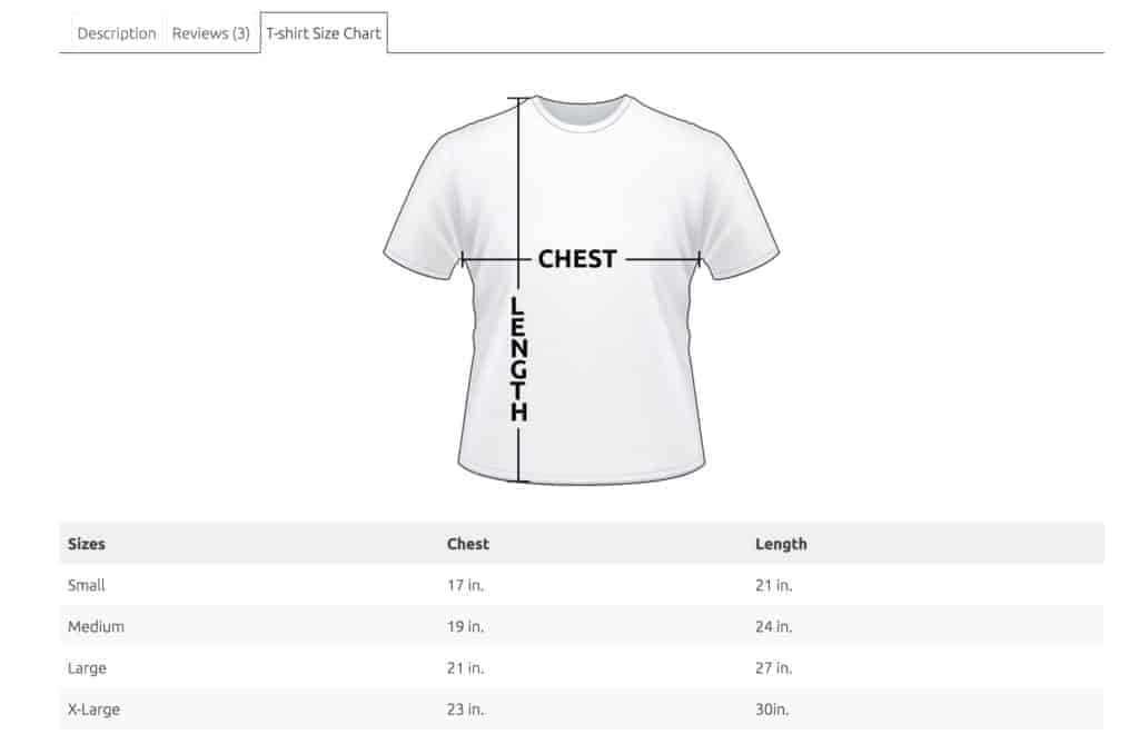 Size Chart in Tab