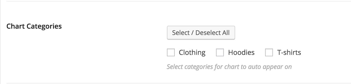 Sizing Chart Categories