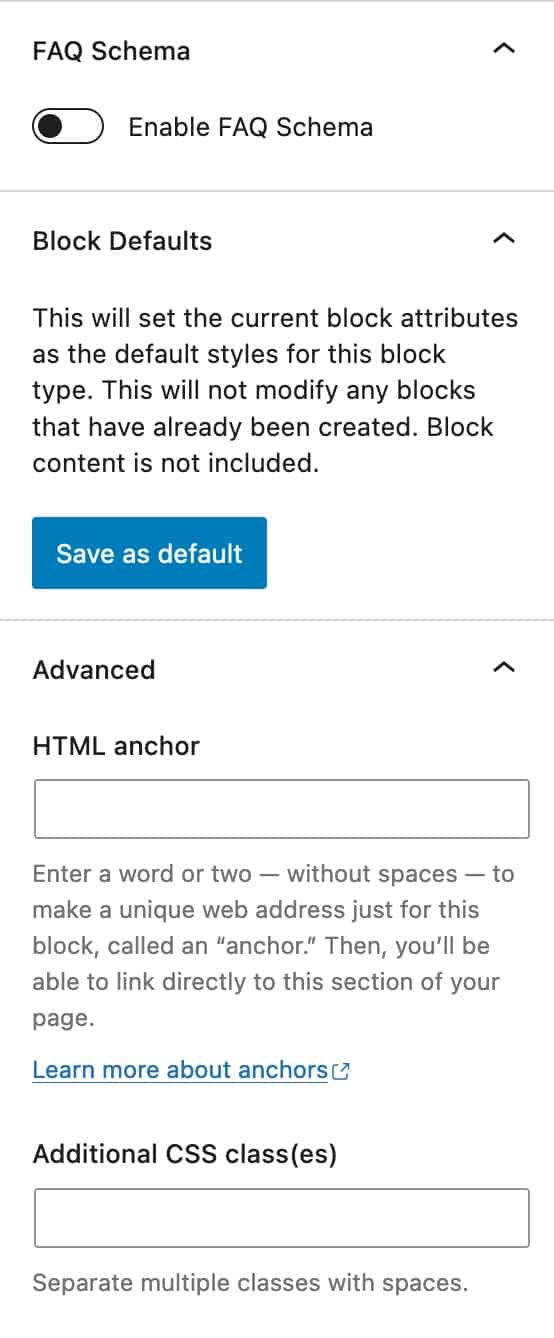 Accordion Advanced Settings - FAQ Schema