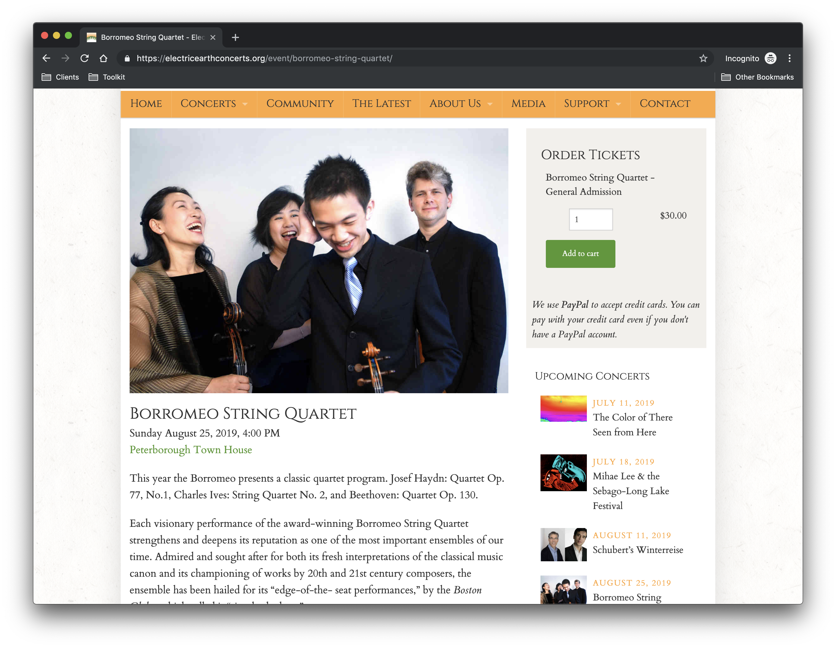 Screenshot of an image page showing an area to buy tickets in the right sidebar of the screen.