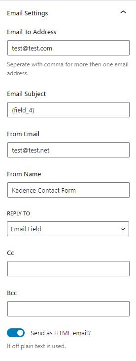 Kadence Blocks 3 Form email settings