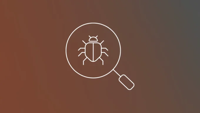 Illustration of a magnifying glass over a bug on a gradient background.