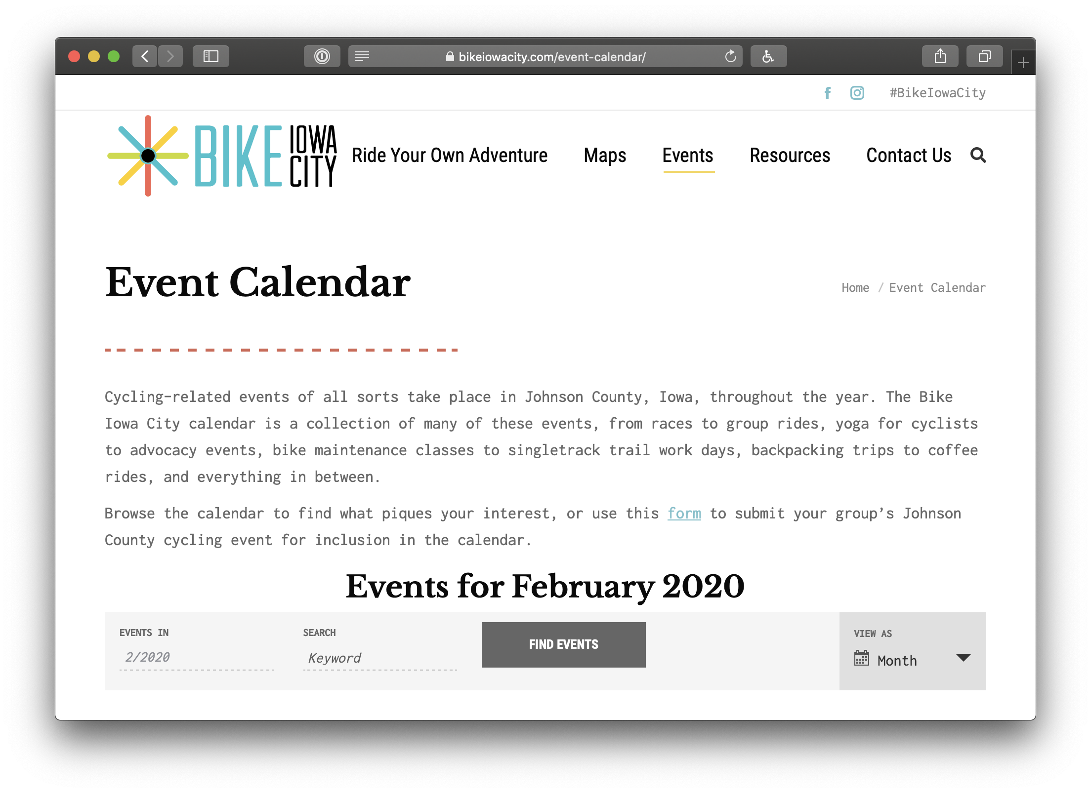 Showing the content above the website's calendar explaining how to submit events.