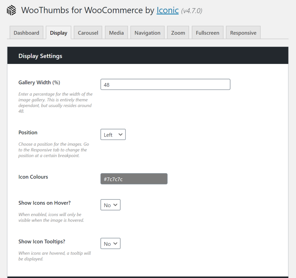 WooThumbs display settings