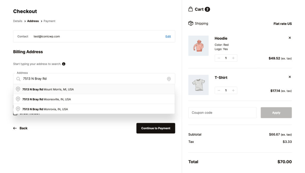address autofill flux checkout