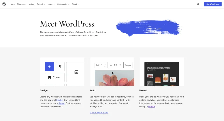 WordPress homepage