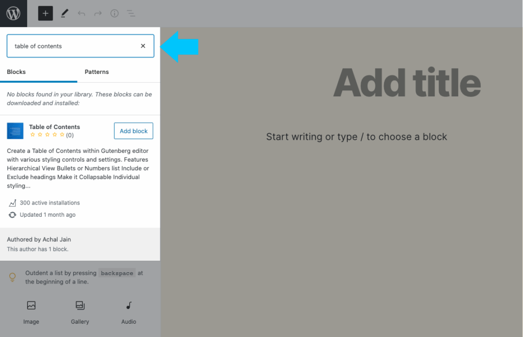 search wordpress blocks