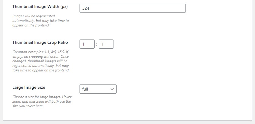 woocommerce gallery size