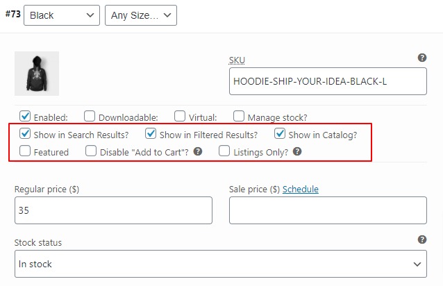 show single variation product options