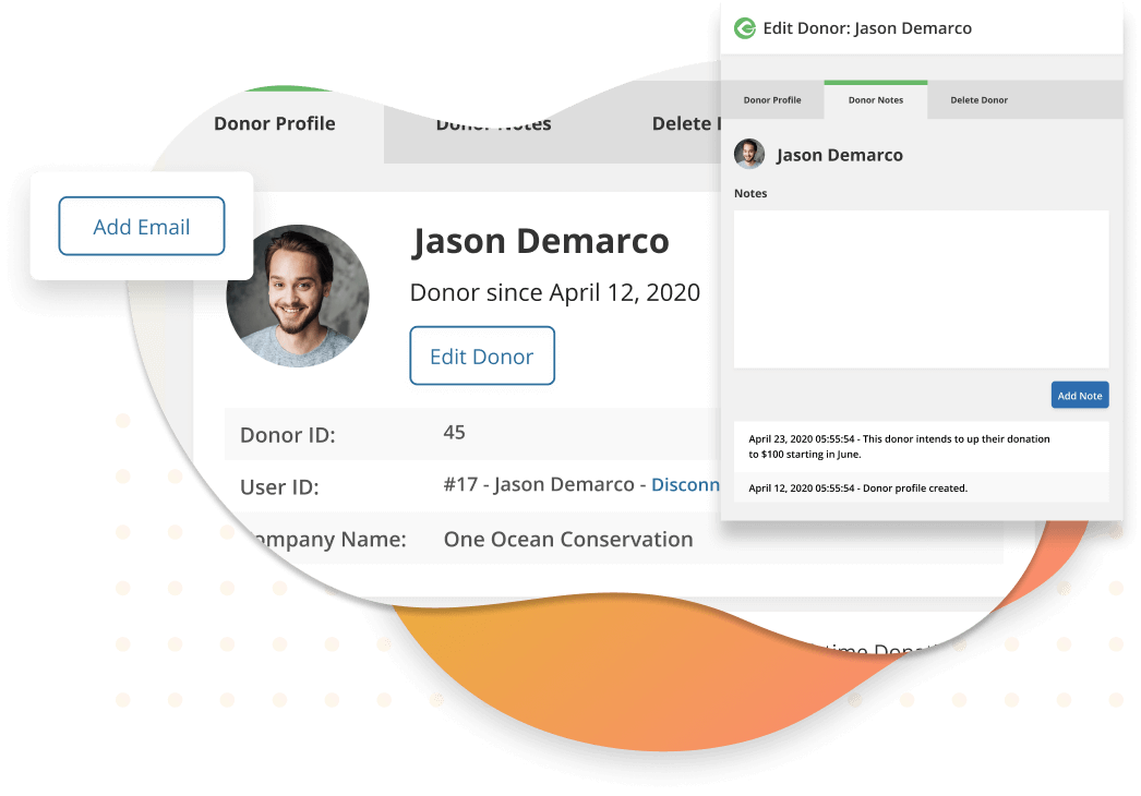 The donor database includes detailed donor profiles and notes so that it can be a free donor CRM if you need it.