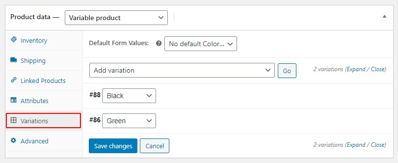 variations tab