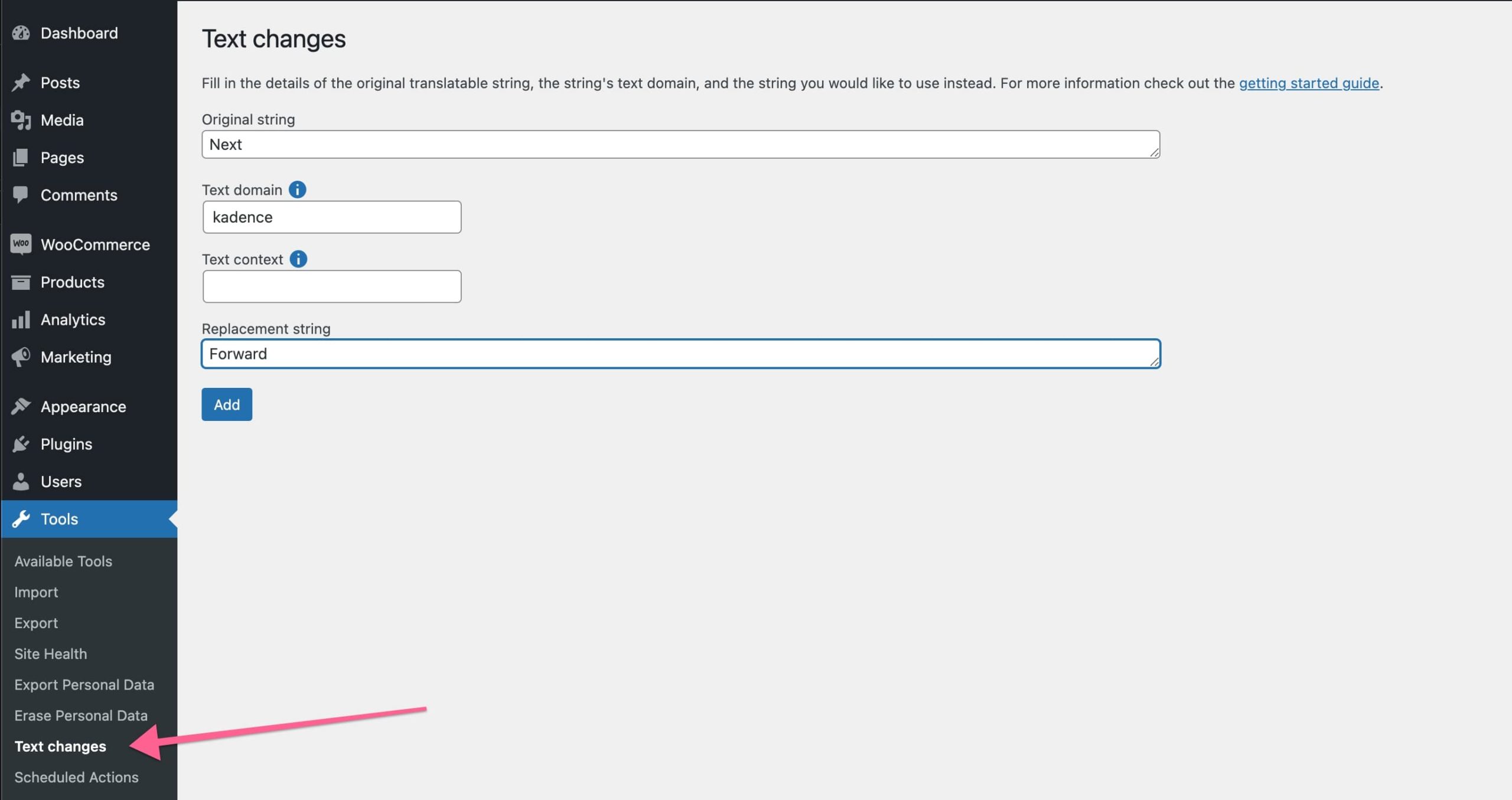 Adding a text change