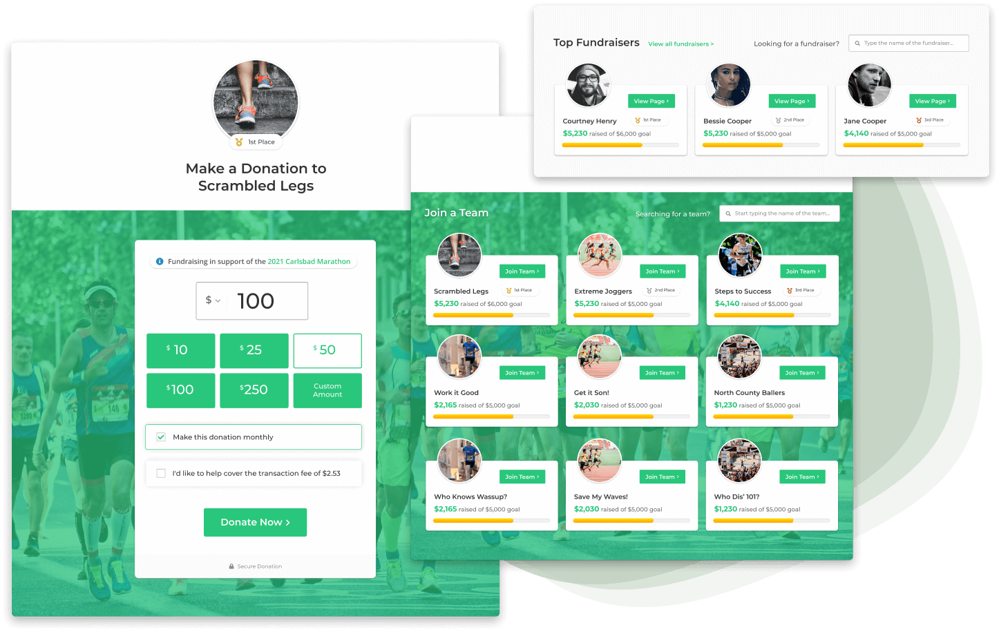 GiveWP Peer-to-Peer fundraising solution includes gamification elements, like top fundraisers.