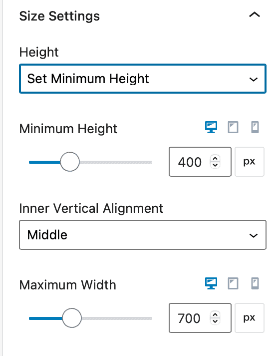 Kadence Conversions - Size Settings - Popup