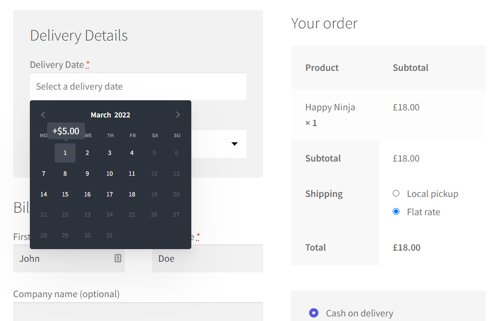 delivery slot at checkout