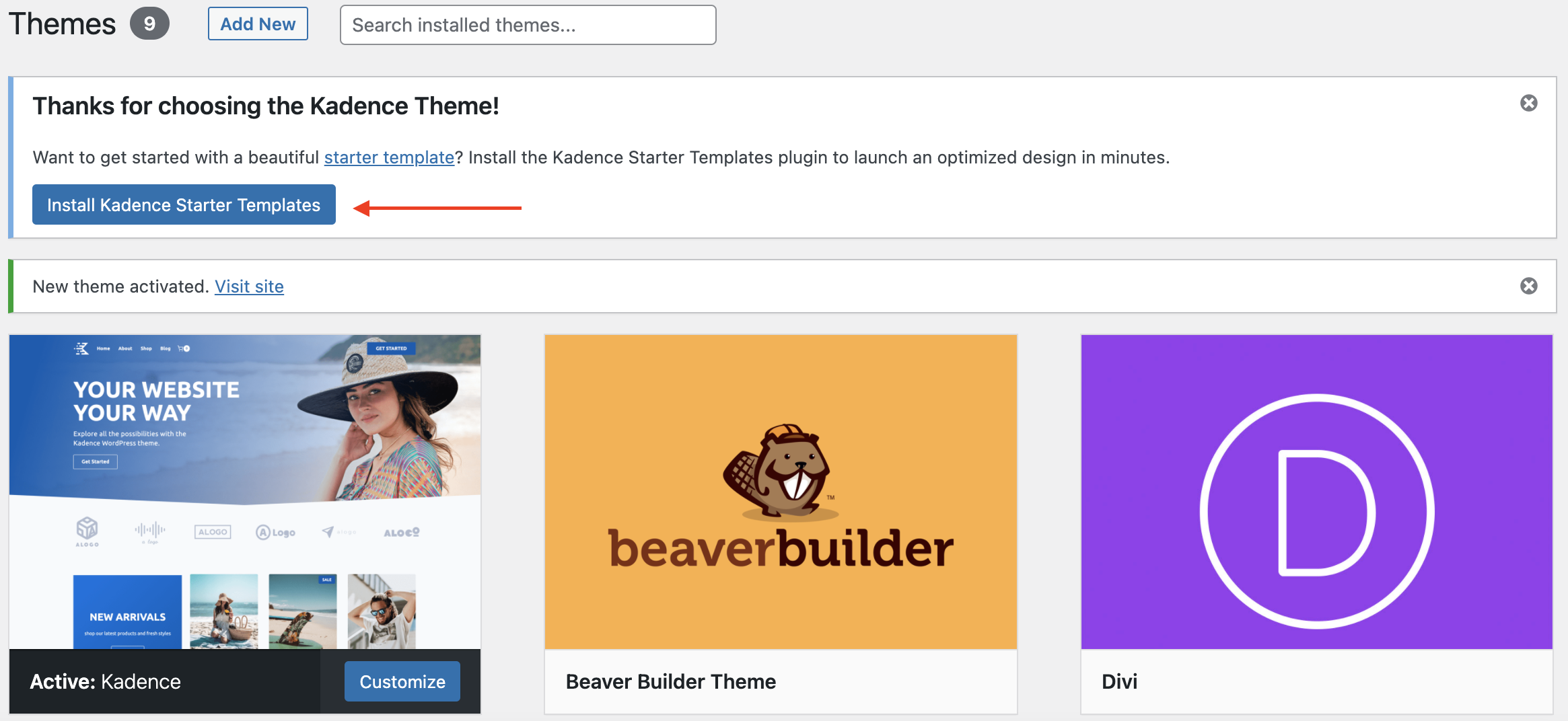 Install Kadence Starter Templates