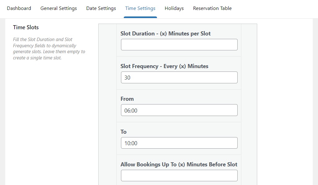 time slots settings woocommerce