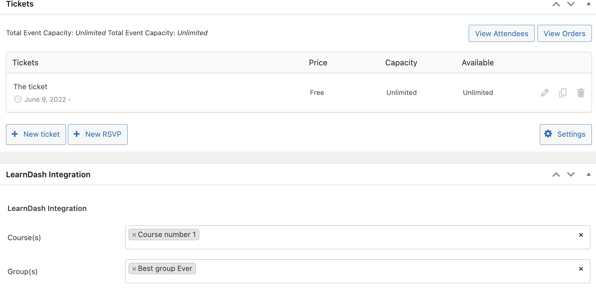 Add the LearnDash integration with event