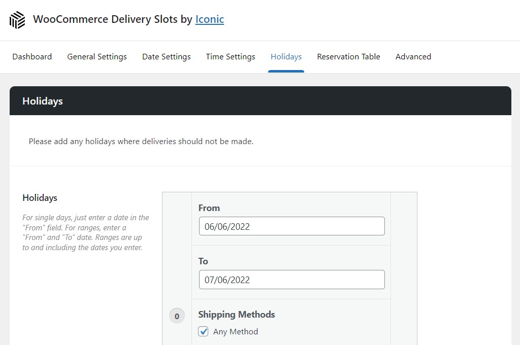 holiday delivery slots