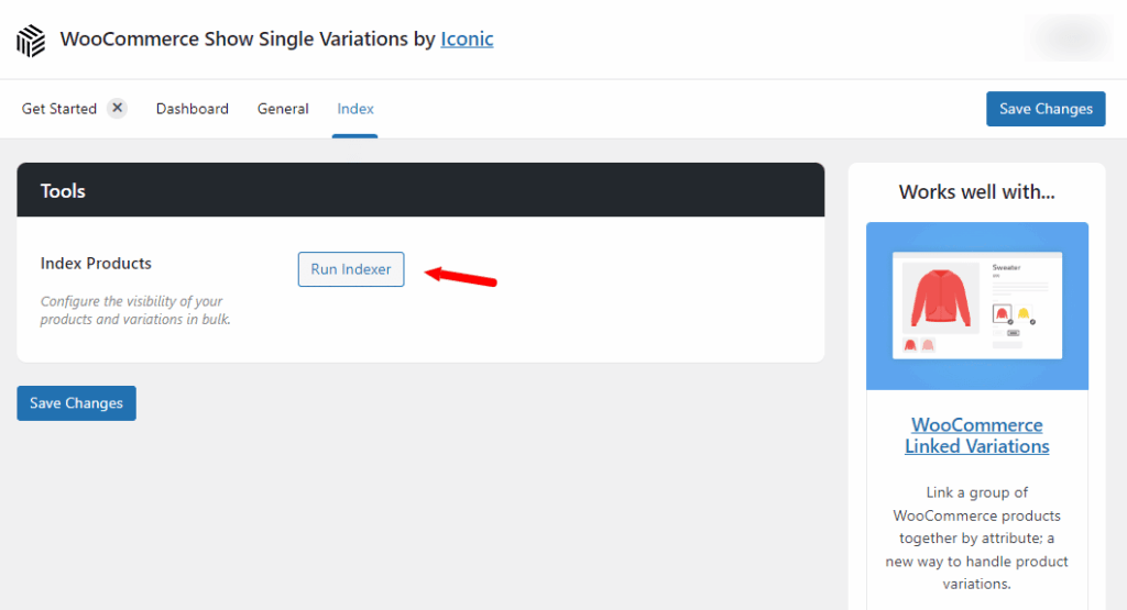 show single variations indexer