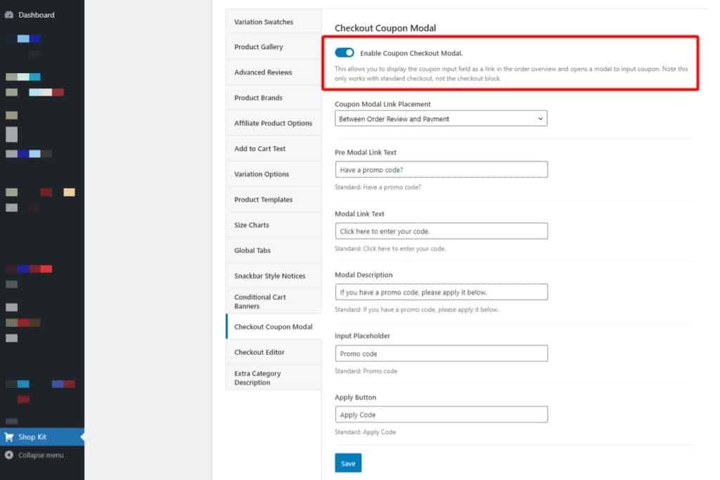 Enable Checkout Coupon Modal