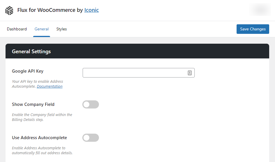 flux checkout general settings