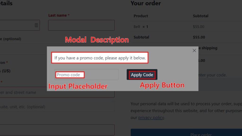 Modal Text Settings
