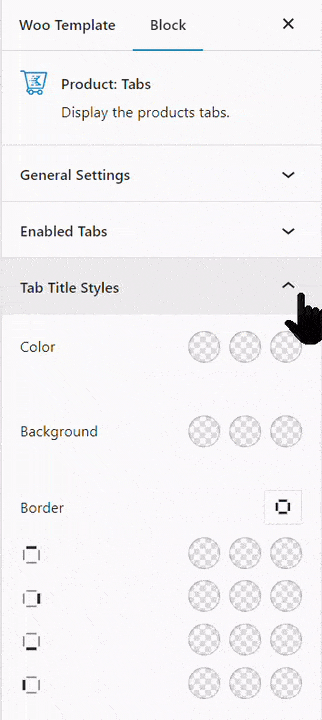 Tab Title Settings for Product Tabs block