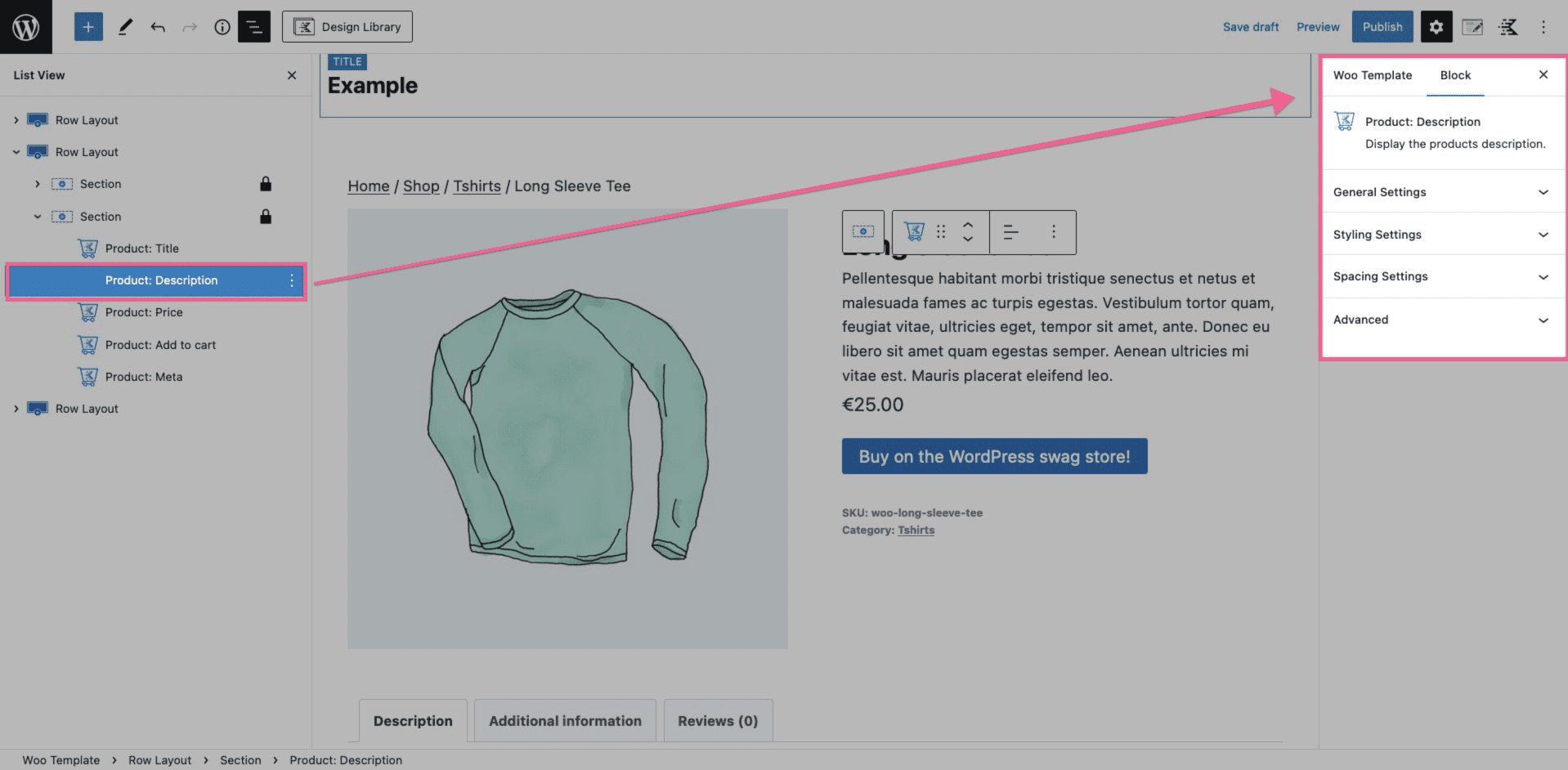 Product Description Block Settings