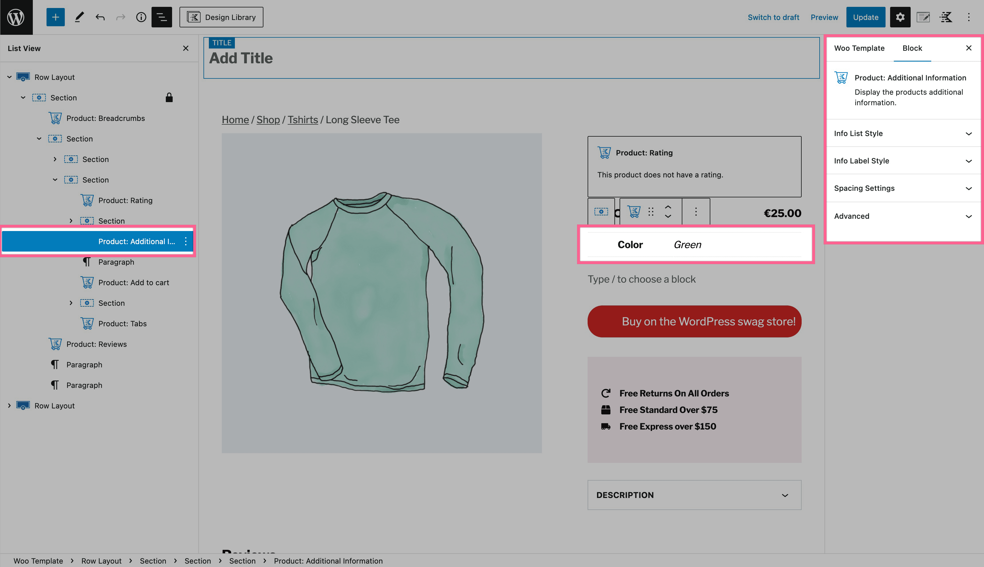 Additional Information Block Settings