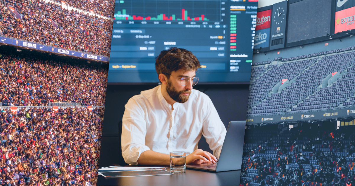 A man in the middle staring at data while crows on either side of him churn from full to empty.