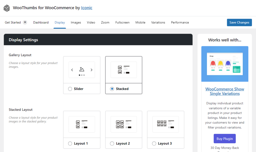 stacked layout product gallery woothumbs