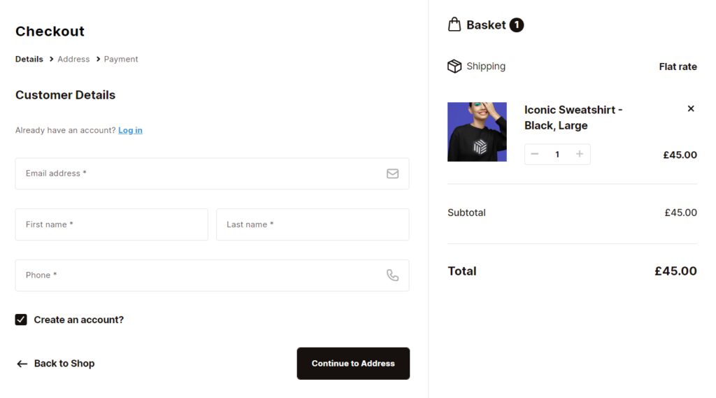 account creation flux checkout