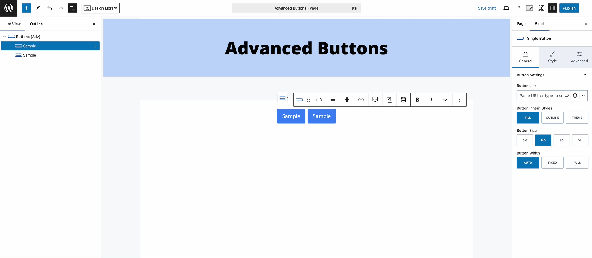 Advanced Button Block Settings