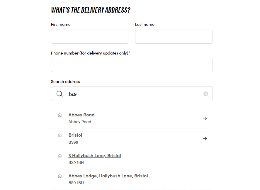 beauty bay address autocomplete checkout page example