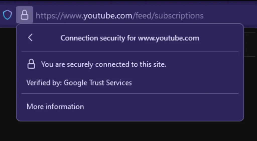 A valid SSL certificate viewed in Firefox.