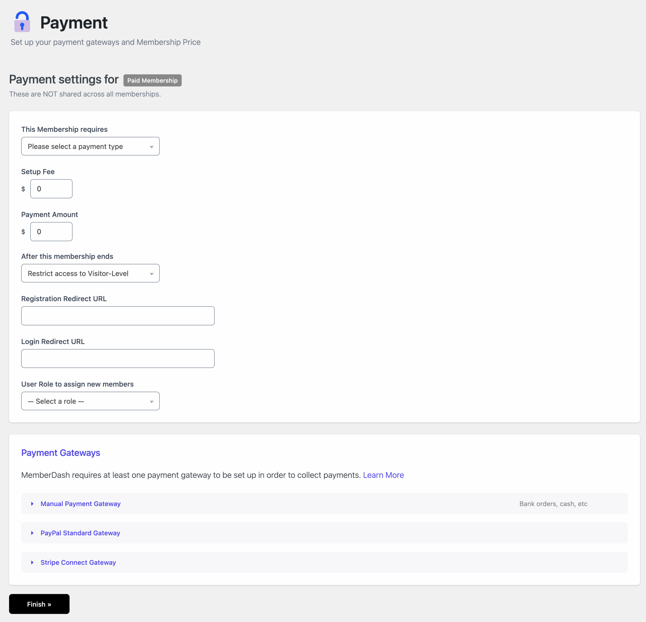 Payment Settings page