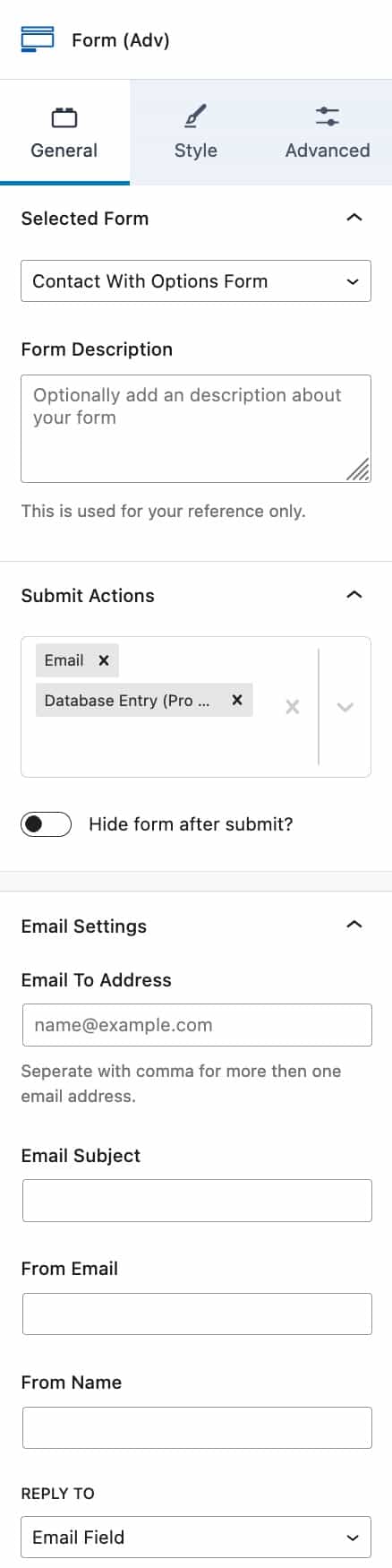 Form (Adv) - General Settings
