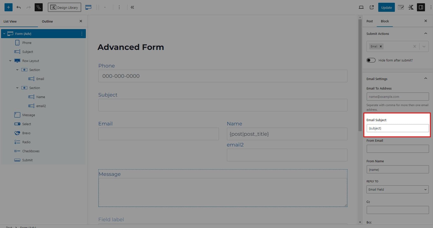 Advanced Form Extra Settings