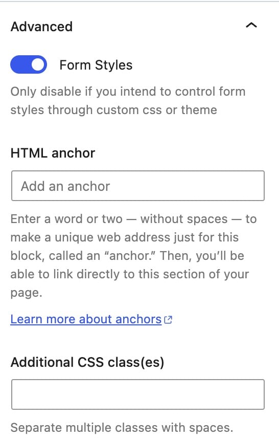 Form (Adv) - Advanced Settings