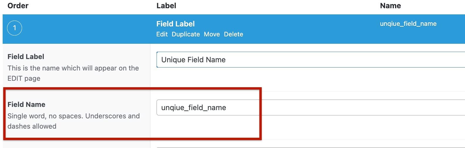 Example Field name