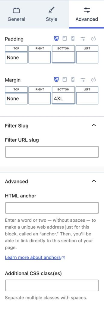 Advanced Block Settings