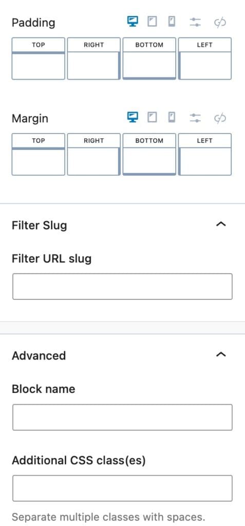 Filter - Date Advanced Settings