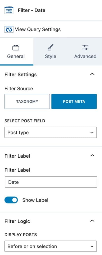 Filter Dates General Settings